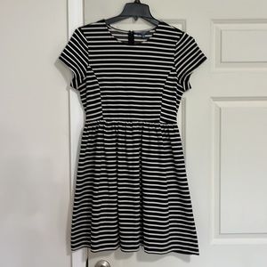 Cute and casual black and white striped knit dress